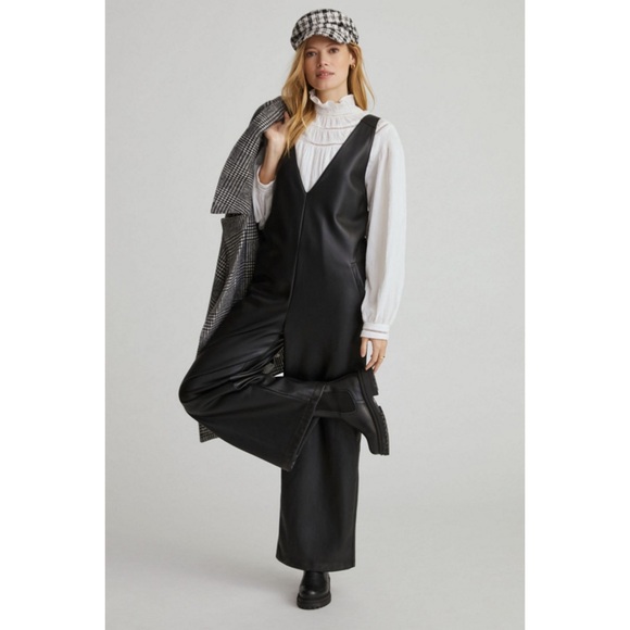 Anthropologie Avec Les Filles Vegan Leather Wide Leg Jumpsuit Black L - Picture 3 of 7